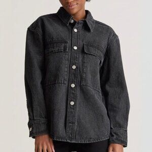 Quince Washed Black Organic Cotton Denim Cargo Shirt Jacket Size M
